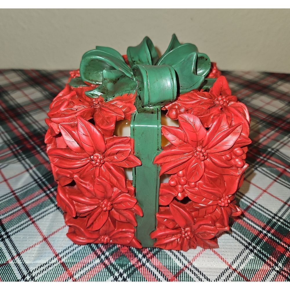 Red Poinsettia Box Flameless Candle with Multi-function Timer Holiday Decor